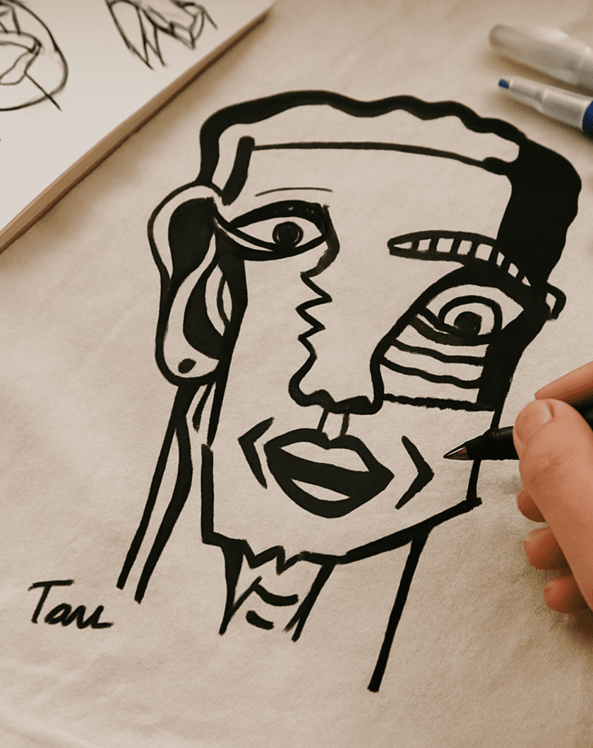 Artist sketching TAUWEAR sustainable fashion concept during the design process